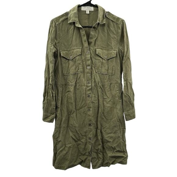 Anthropologie Cloth & Stone Olive Green Tencel Lyocell Utility Mini Dress Sz XS - Picture 2 of 10